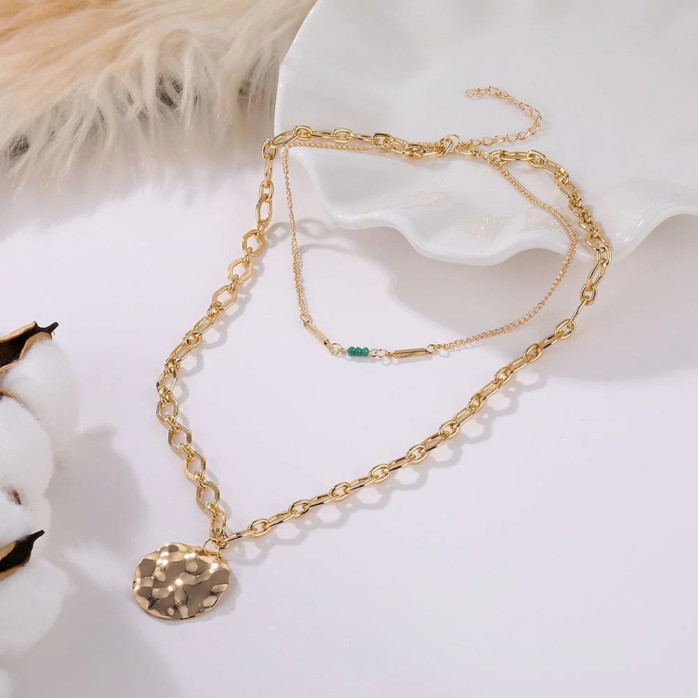 Vintage Double Layer Metal Disc Necklace(MAC211) - Image 2