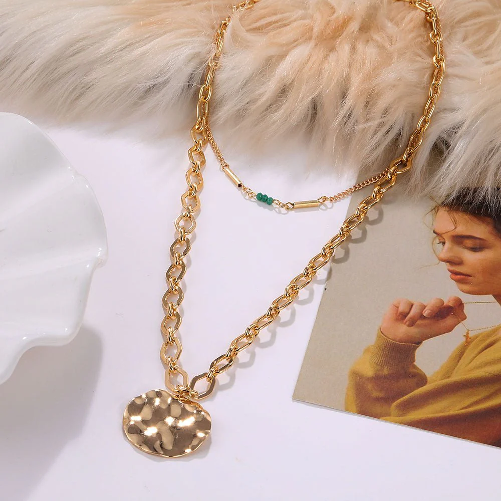 Vintage Double Layer Metal Disc Necklace(MAC211) - Image 3