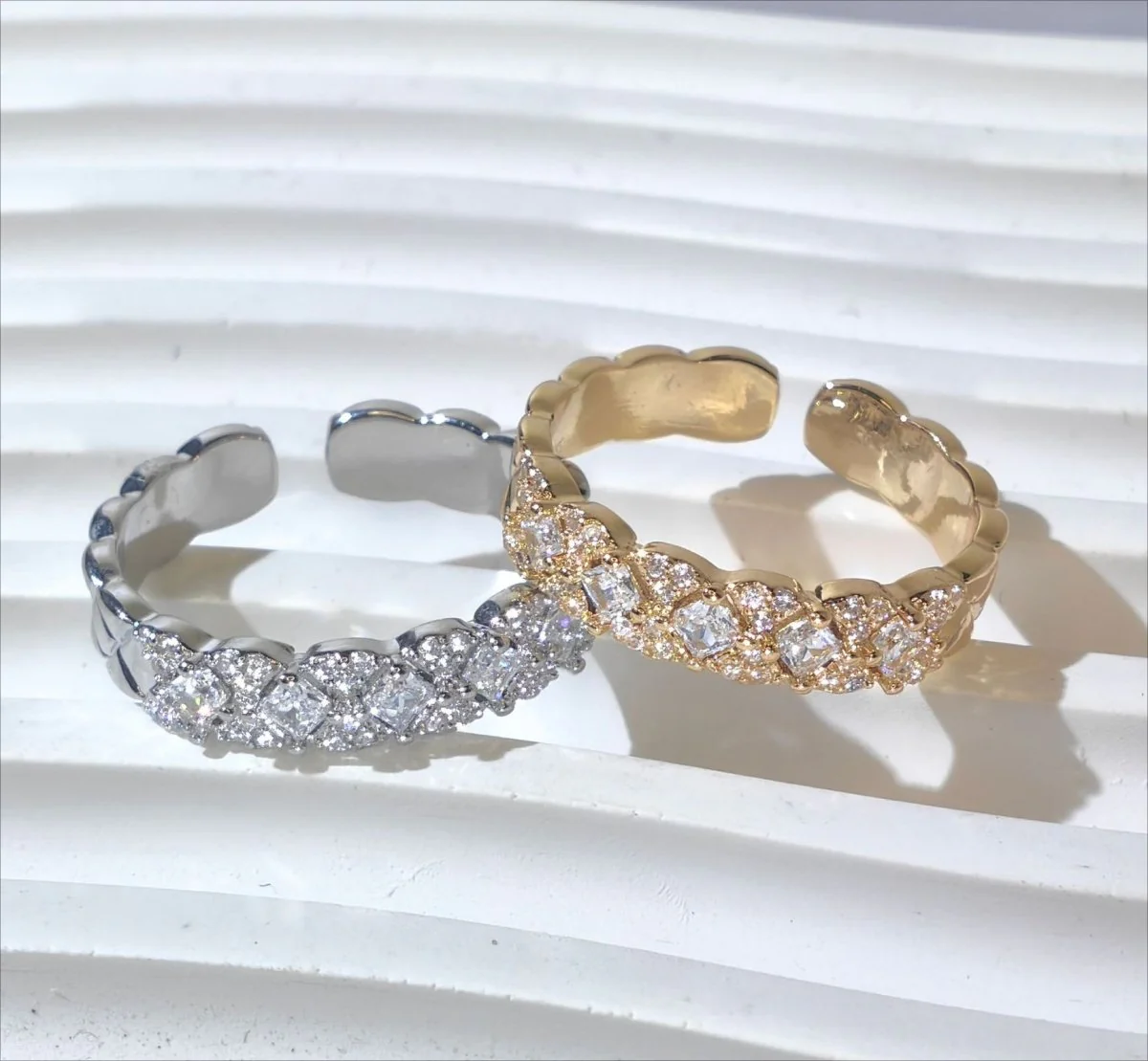 18K Gold Vacuum Plating: Brass With Zircon Open Ring(MAC213) - Image 5