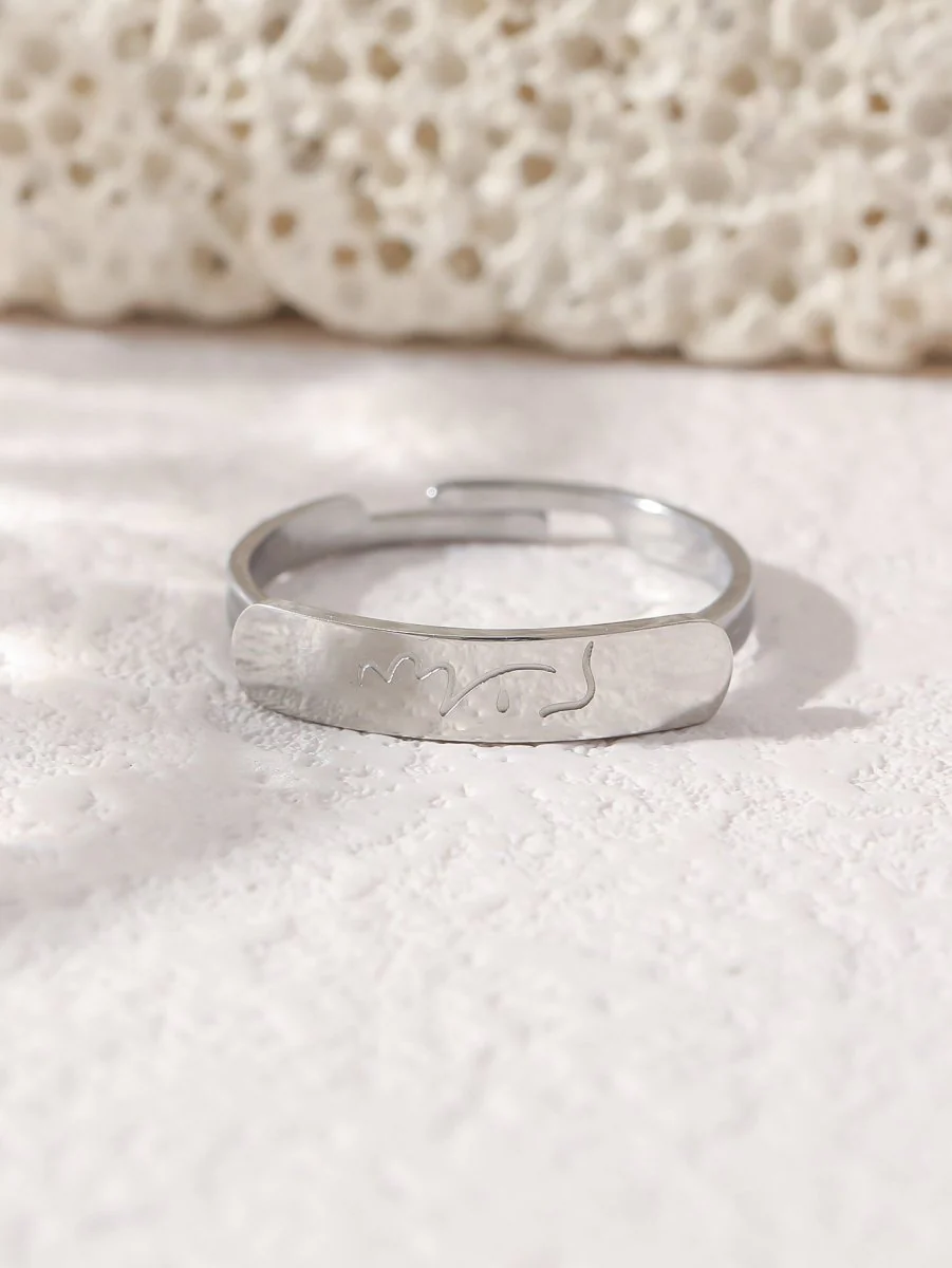 Simple engraved titanium steel ring with Arabic elements （With gift box）(MAC215) - Image 11