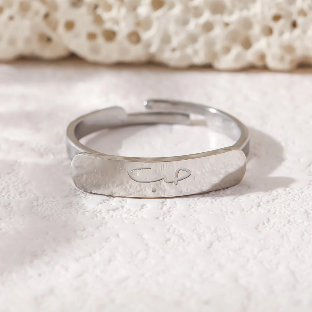 Simple engraved titanium steel ring with Arabic elements （With gift box）(MAC215) - Image 4