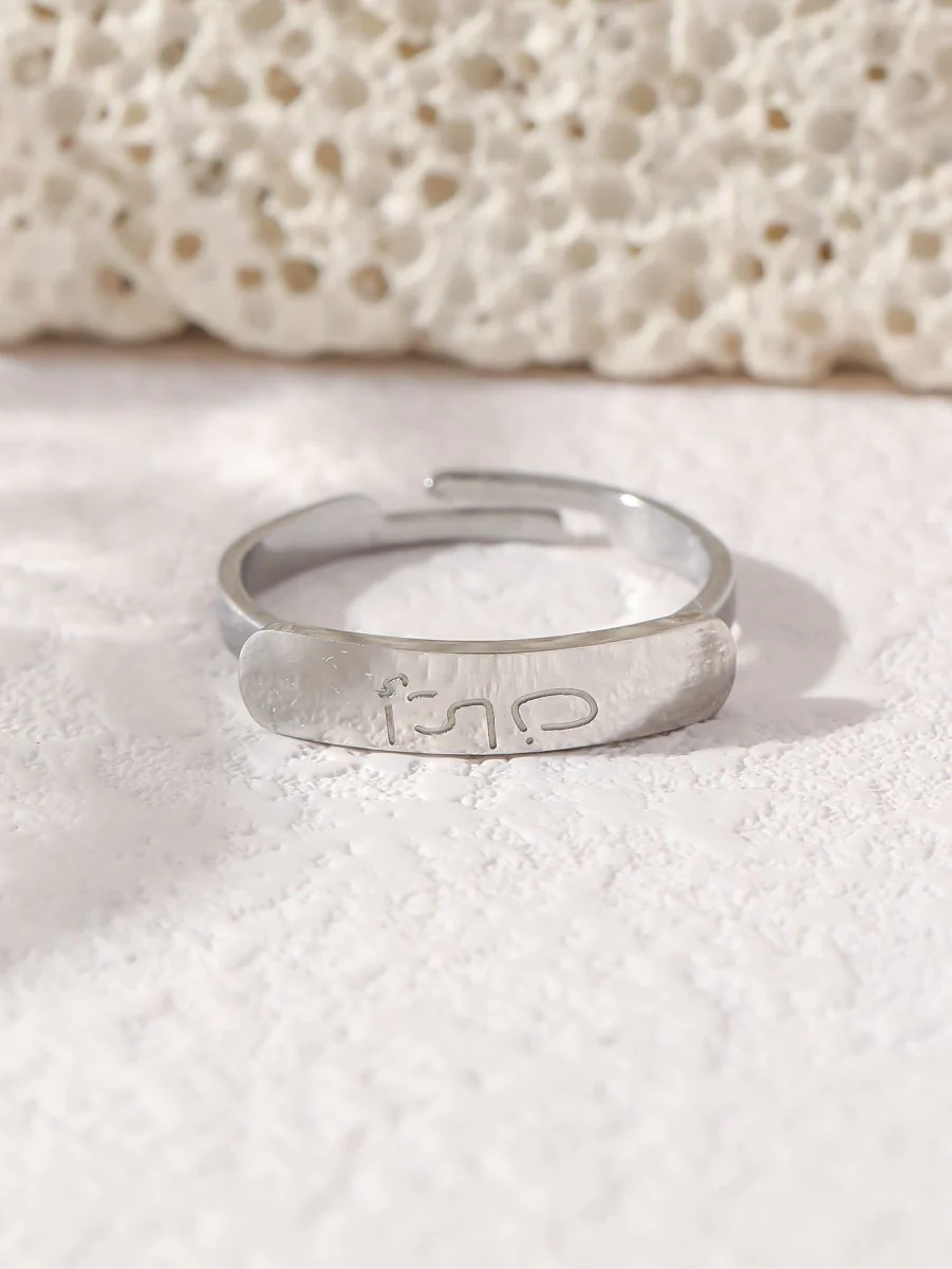Simple engraved titanium steel ring with Arabic elements （With gift box）(MAC215) - Image 6