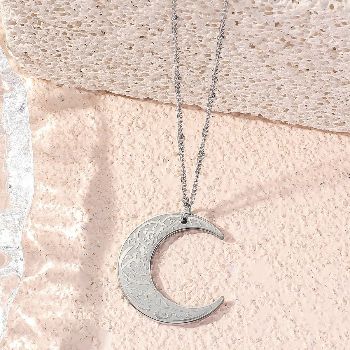 Simple Moon Titanium Steel Clavicle Chain Necklace (With gift box)(MAC218) - Image 4