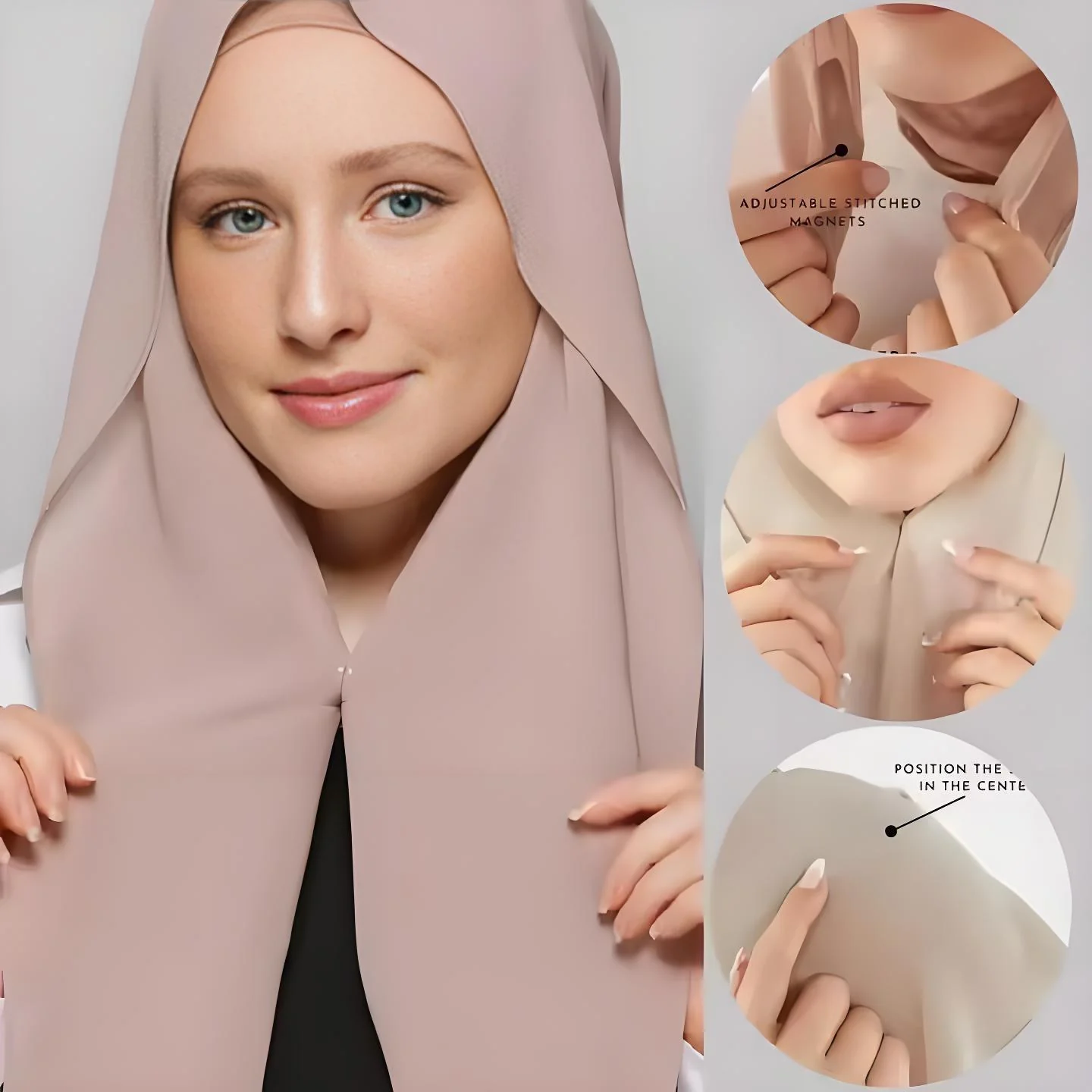 Magnetic Chiffon Instant Hijab | Easy-Wear Anti-Slip Square Scarf with Magnetic Closure (MH152) - Image 2