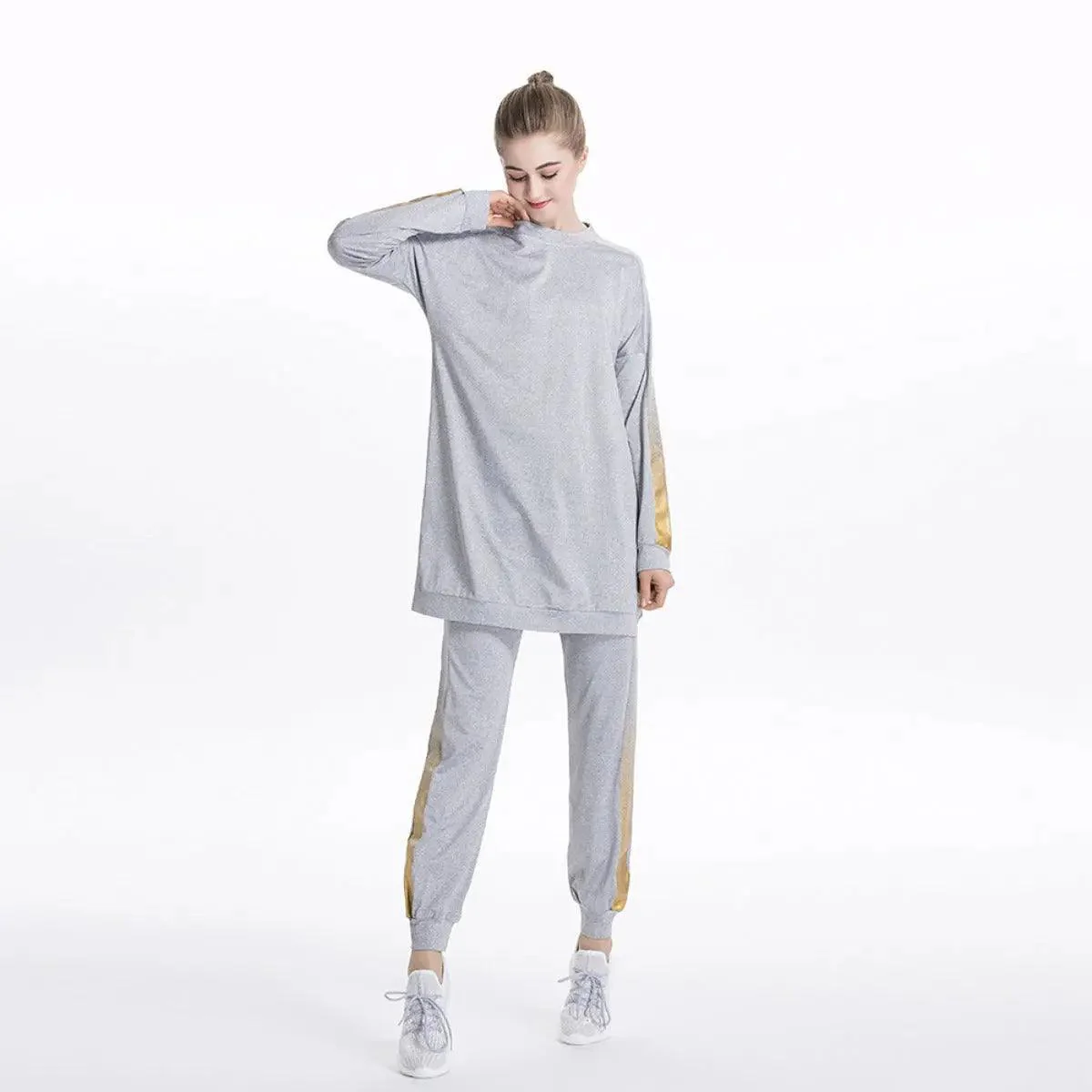 MB008 Women's Casual Two Piece Sweatsuit Set - Long Sleeve Crewneck and Joggers - Image 2