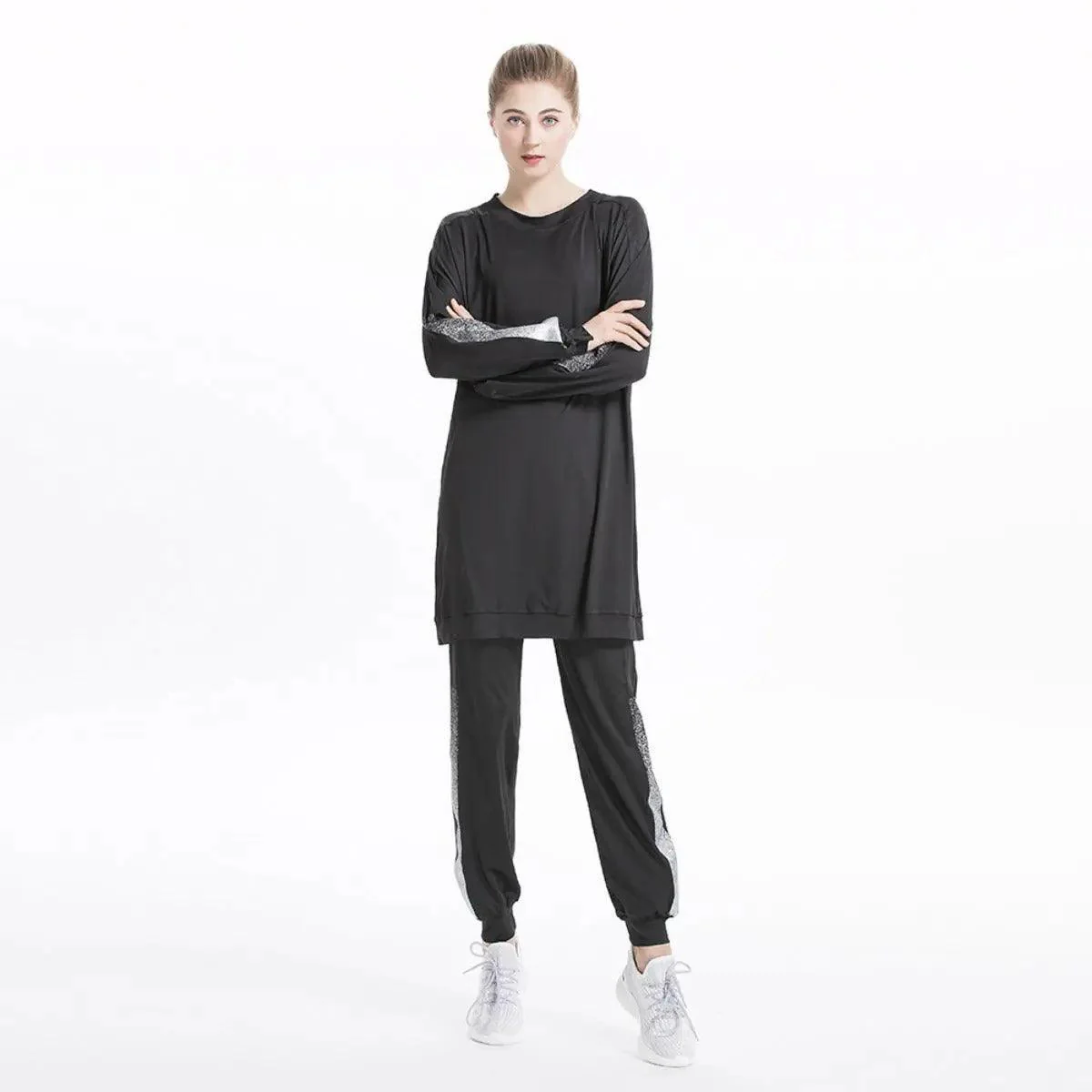 MB008 Women's Casual Two Piece Sweatsuit Set - Long Sleeve Crewneck and Joggers - Image 4