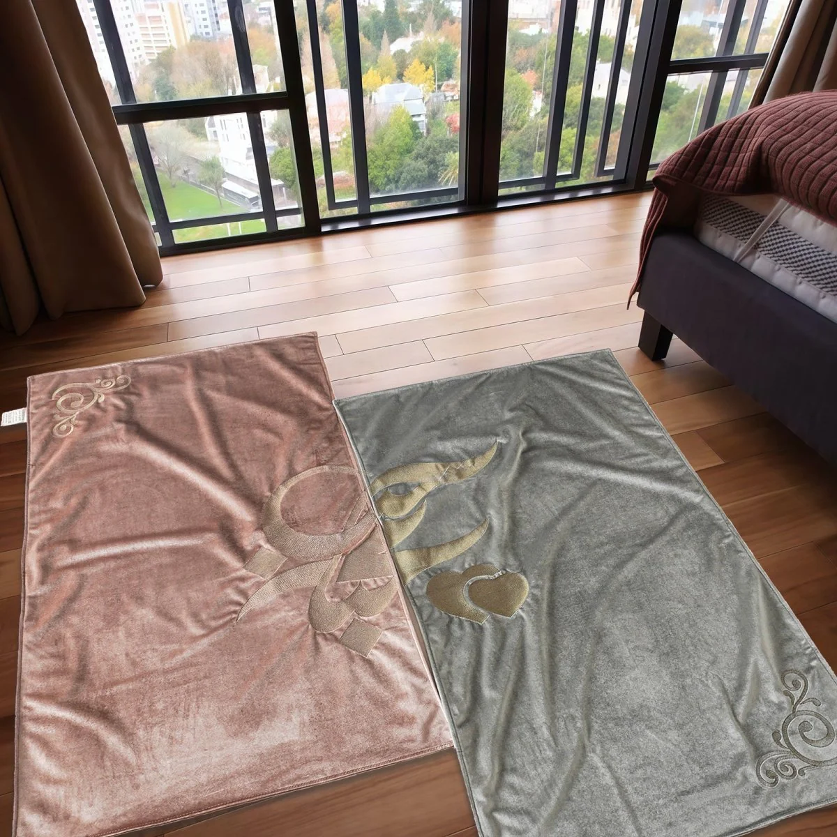 Meaningful Arabic Art German Velvet Couples Prayer Mat Set Interactive Pattern Prayer Mat (MR081) - Image 3