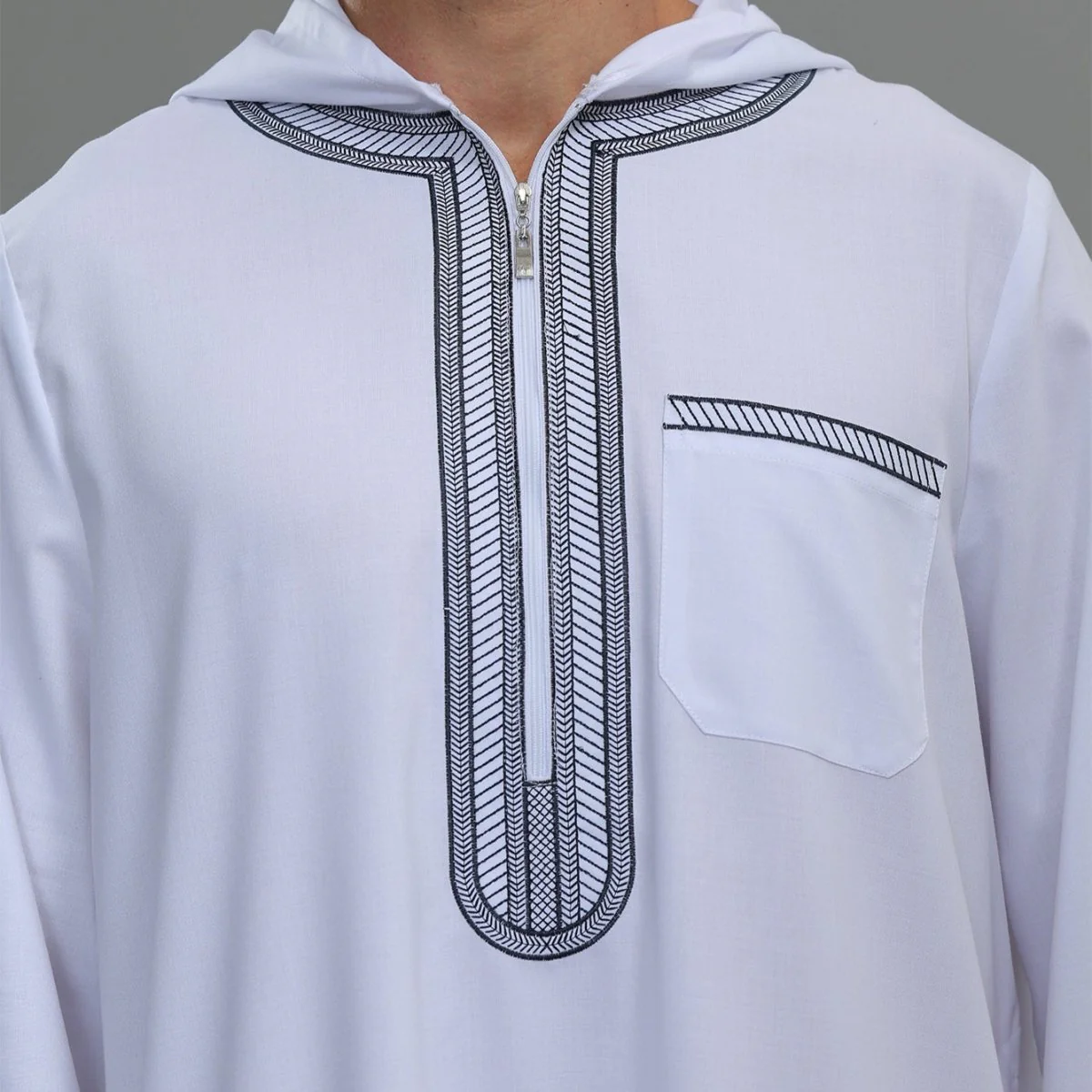 Men's Hooded Embroidered Thobe with Pockets (MT037) - Image 18