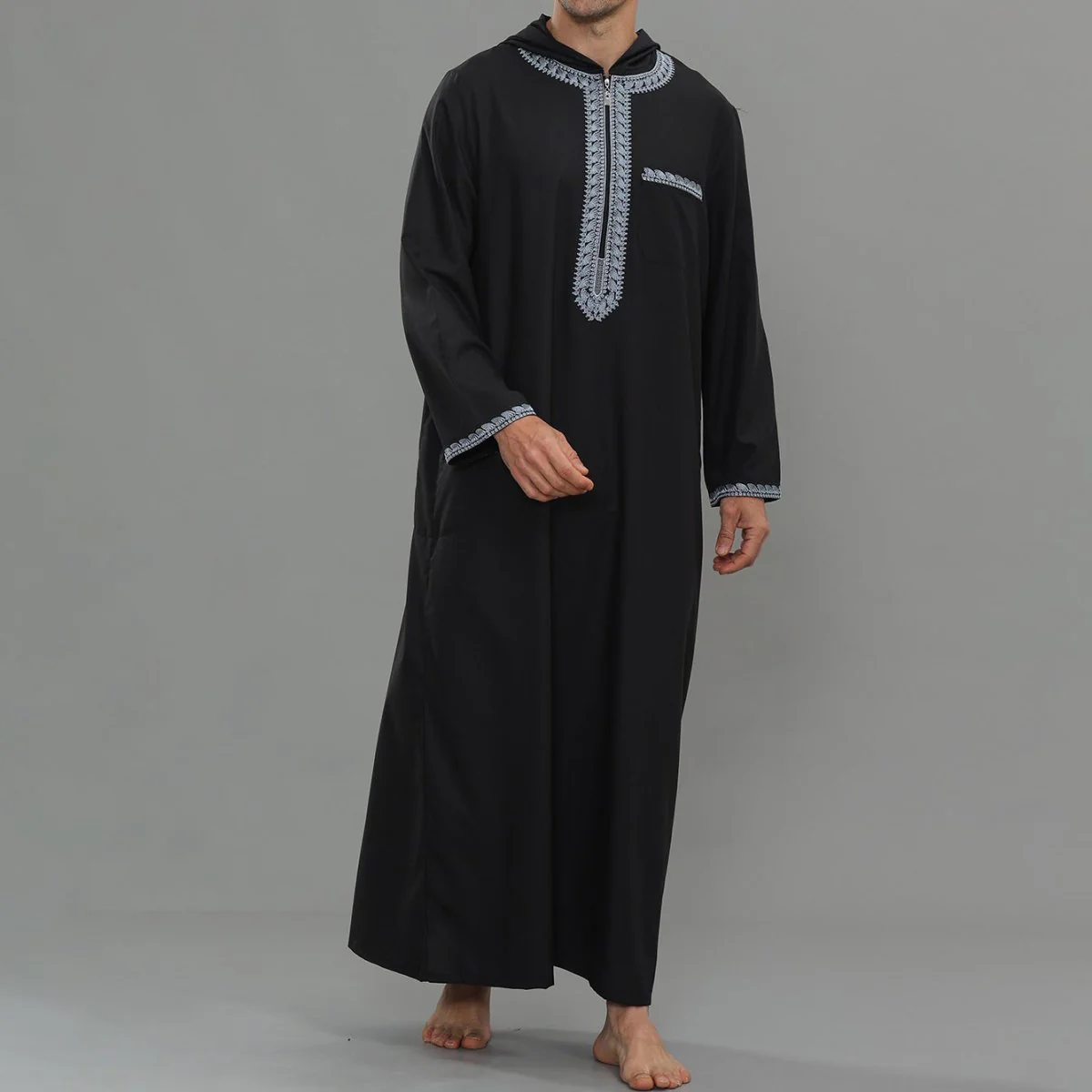 Men's Hooded Embroidered Thobe with Pockets (MT037) - Image 20