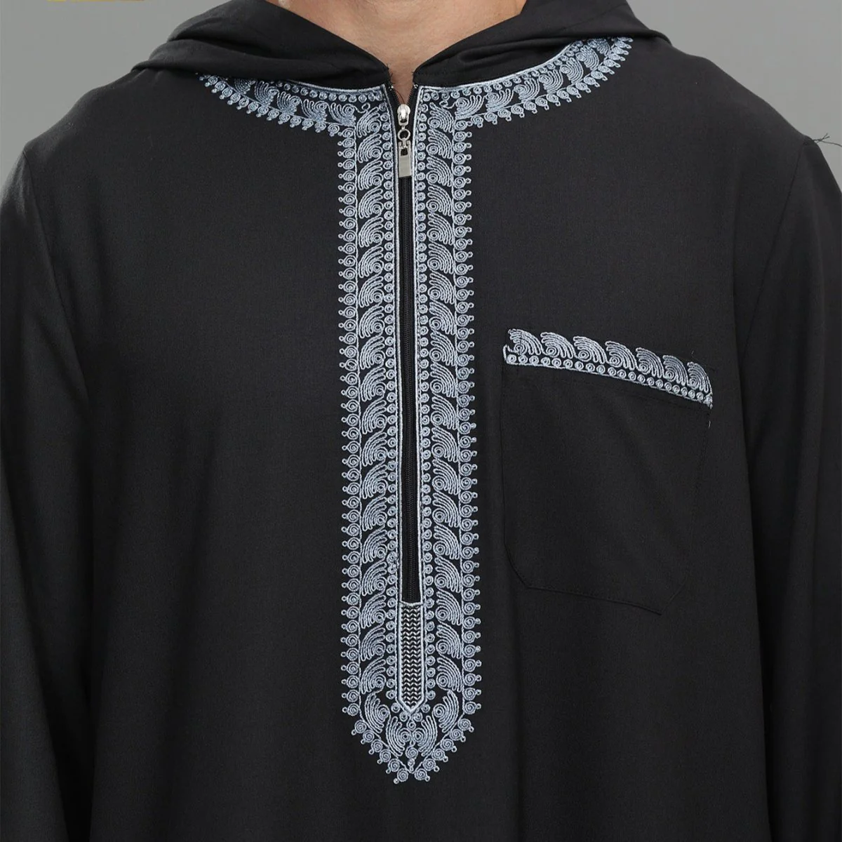 Men's Hooded Embroidered Thobe with Pockets (MT037) - Image 22