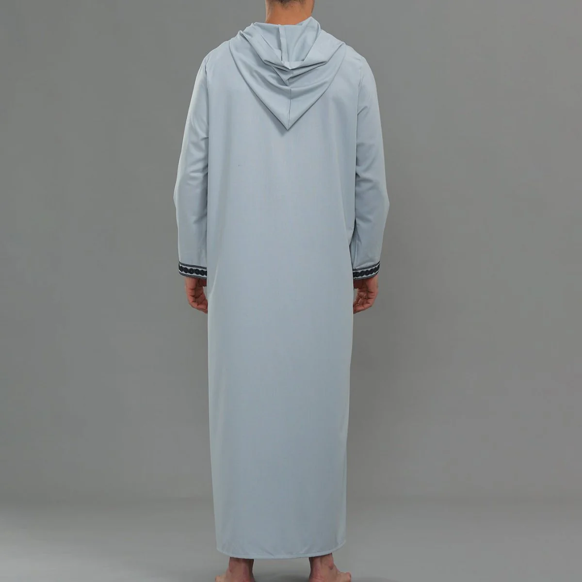 Men's Hooded Embroidered Thobe with Pockets (MT037) - Image 7