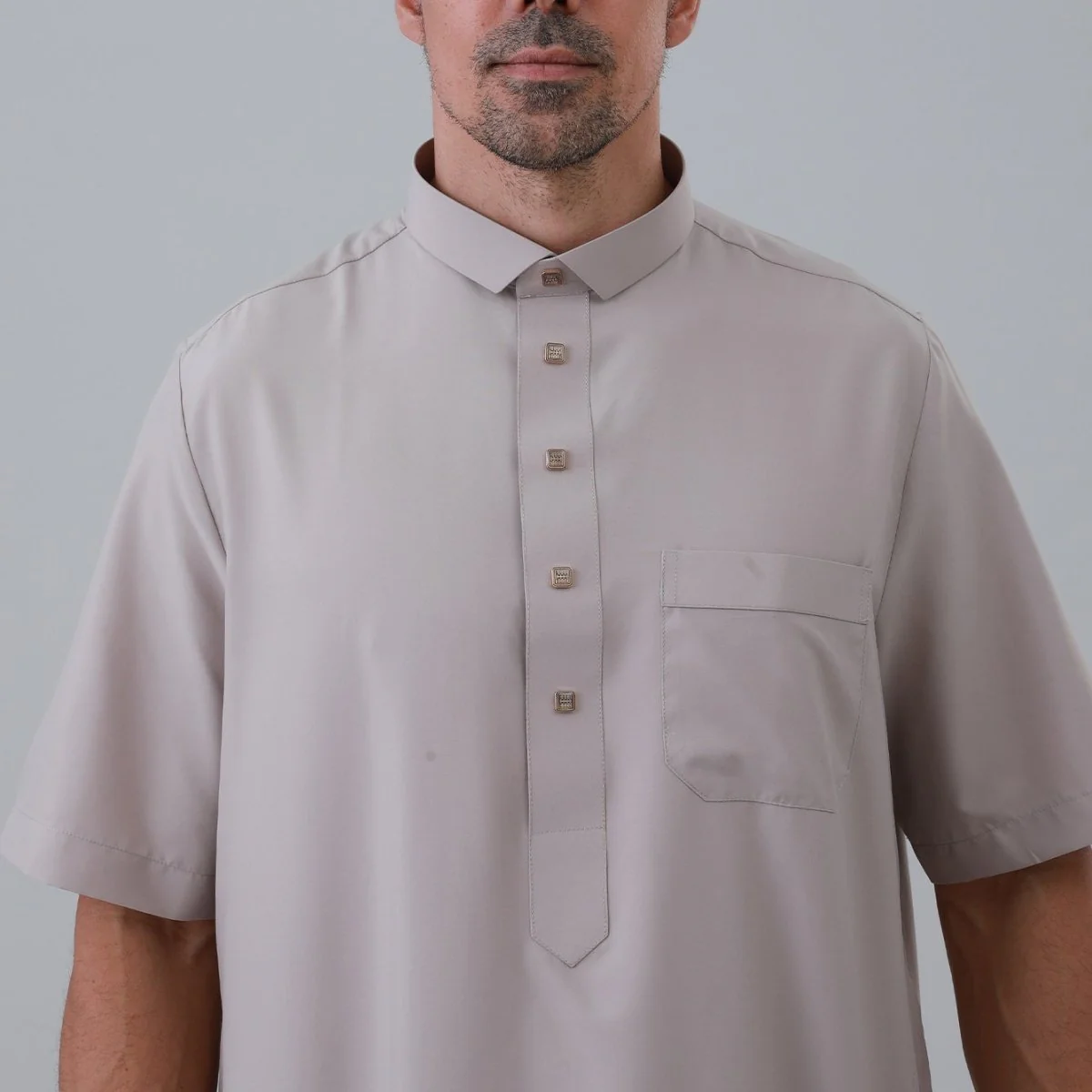 Men's Solid Color Thobe with Button Placket (MT038) - Image 10