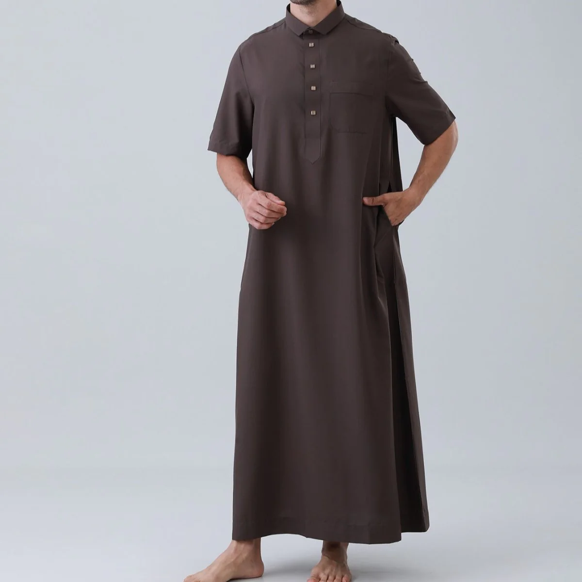 Men's Solid Color Thobe with Button Placket (MT038) - Image 11