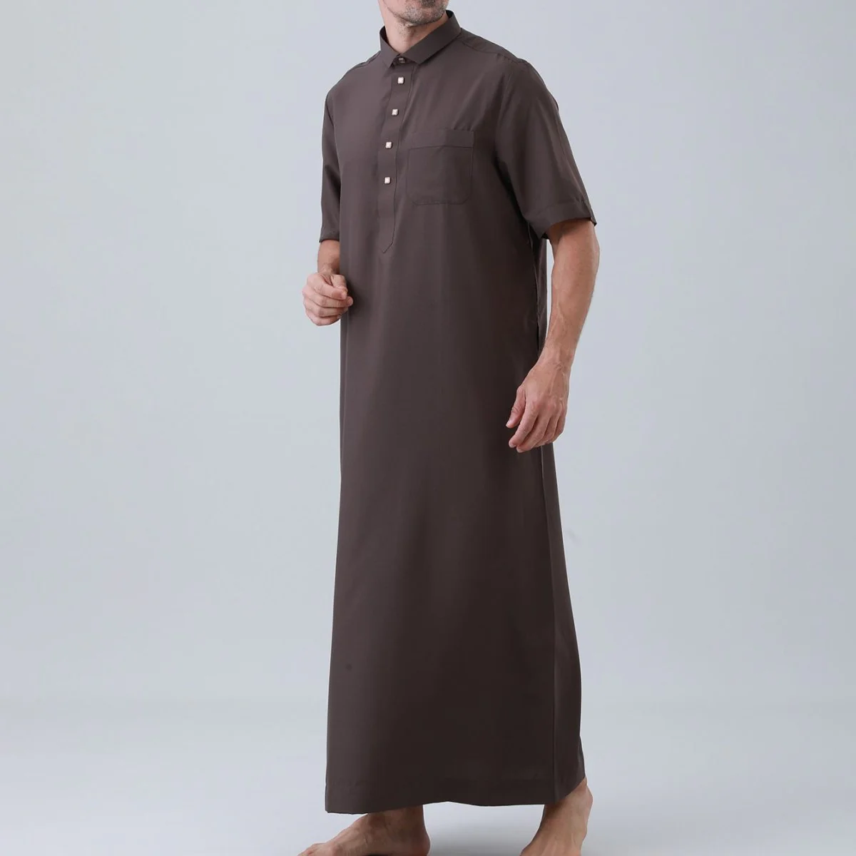 Men's Solid Color Thobe with Button Placket (MT038) - Image 12