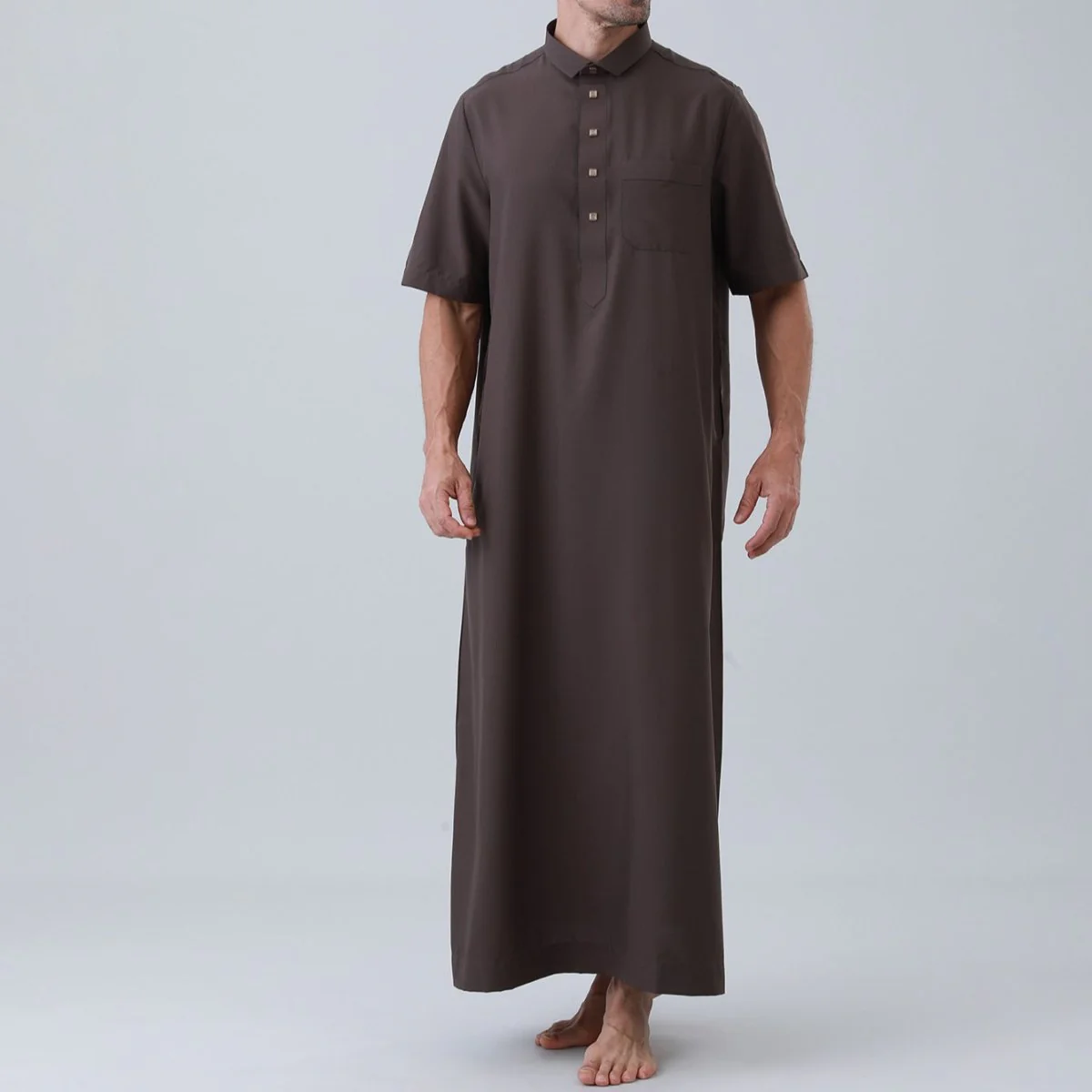 Men's Solid Color Thobe with Button Placket (MT038) - Image 13