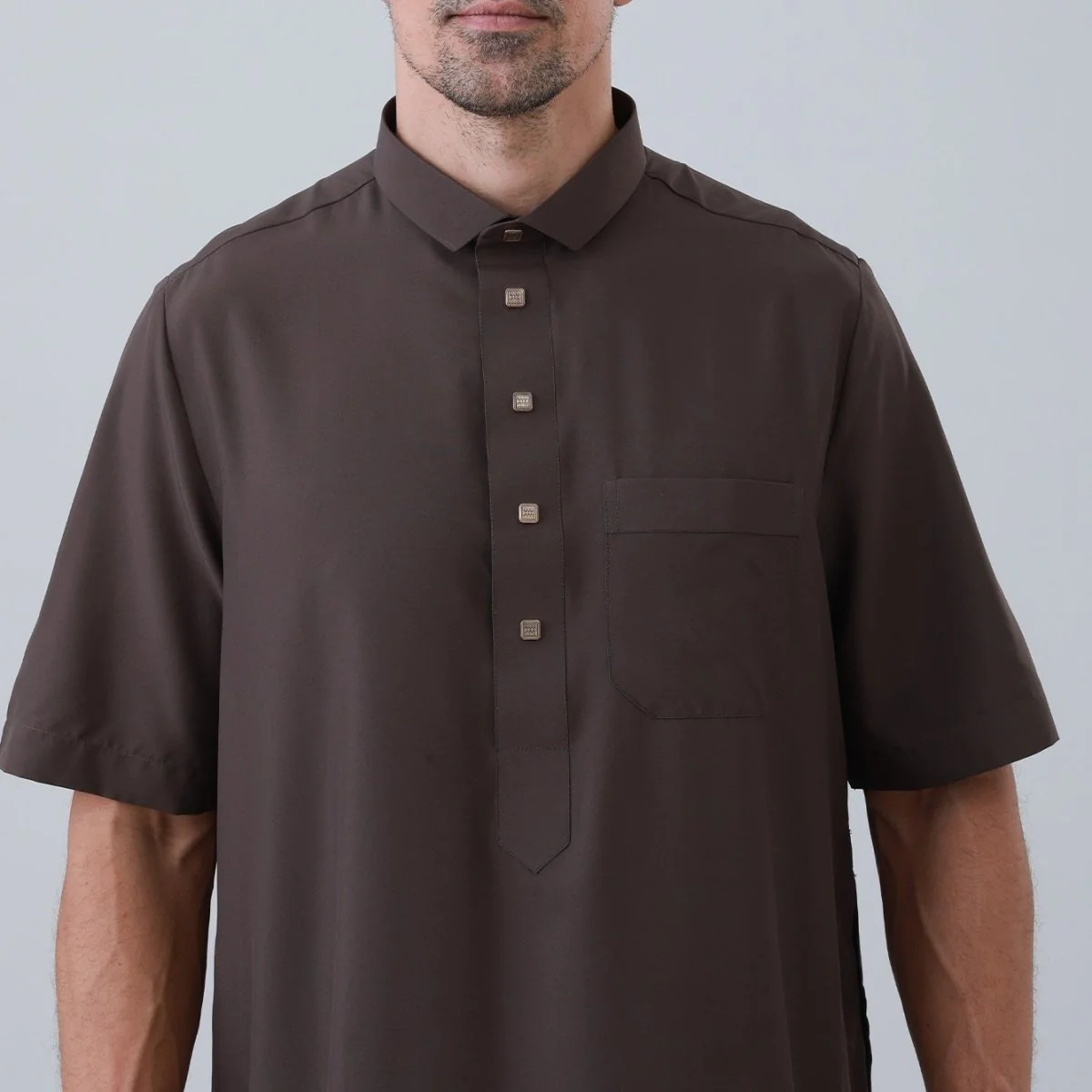 Men's Solid Color Thobe with Button Placket (MT038) - Image 14