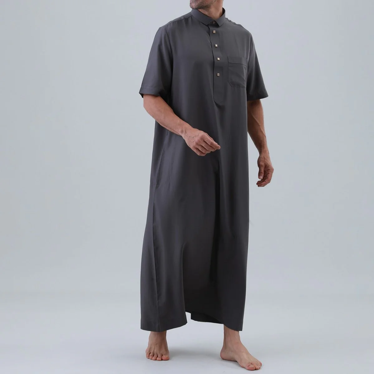 Men's Solid Color Thobe with Button Placket (MT038) - Image 15