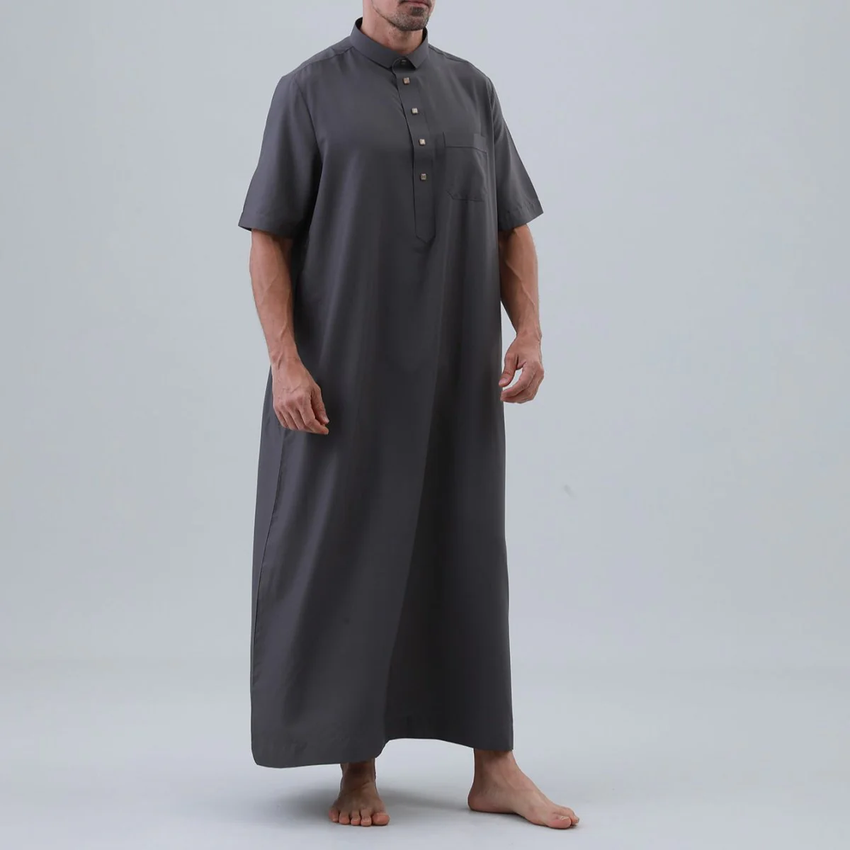 Men's Solid Color Thobe with Button Placket (MT038) - Image 16