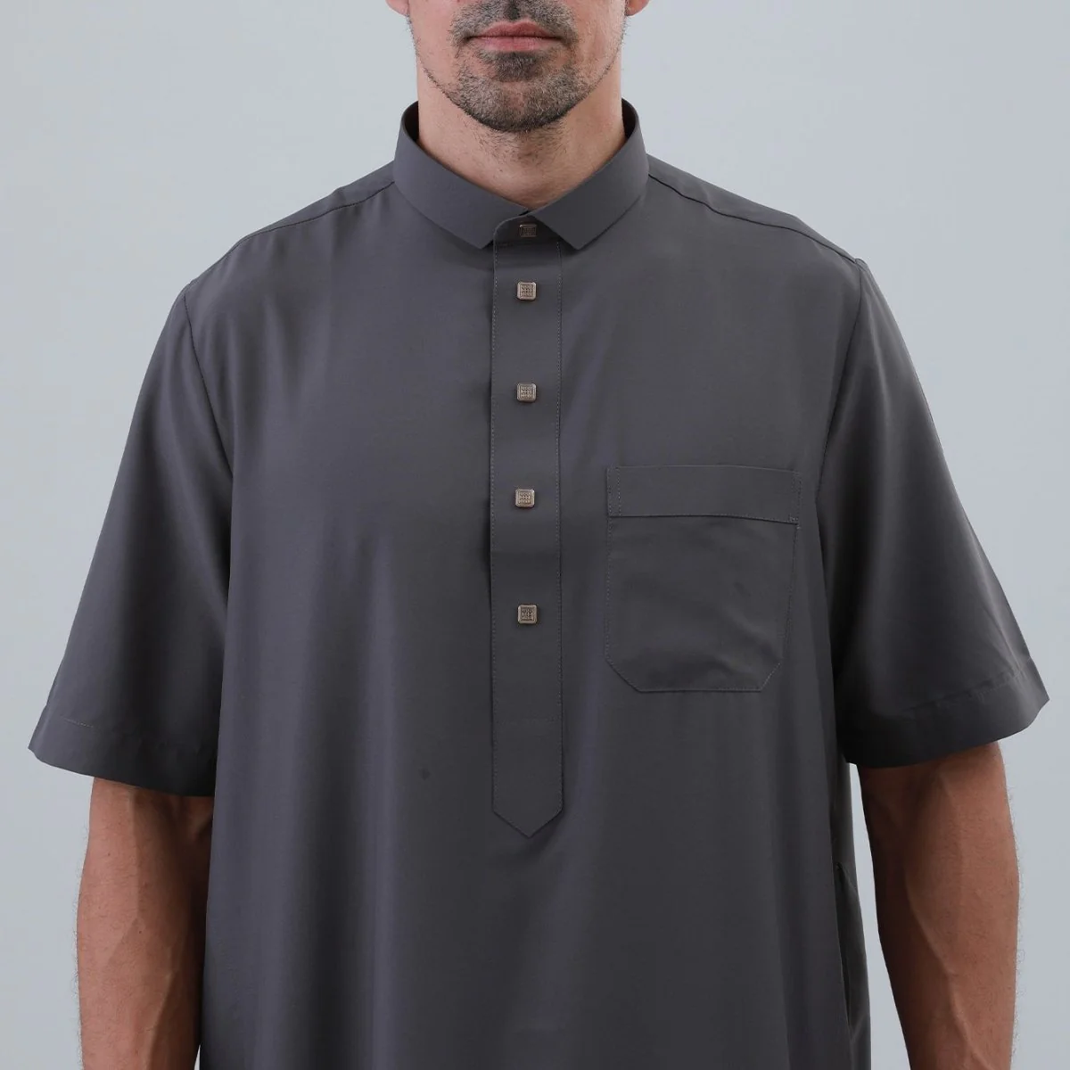 Men's Solid Color Thobe with Button Placket (MT038) - Image 17