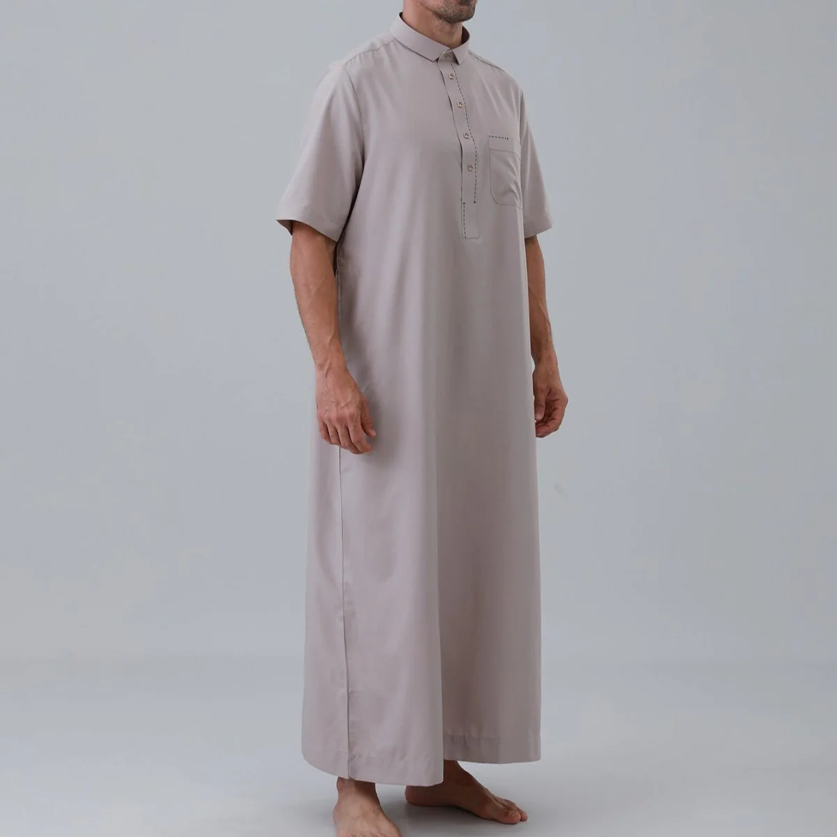 Men's Solid Color Thobe with Button Placket (MT038) - Image 18