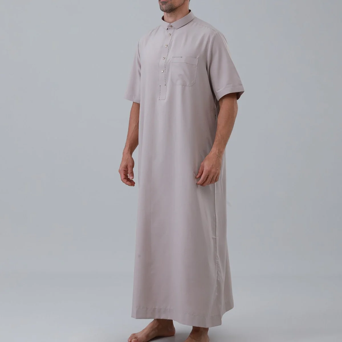 Men's Solid Color Thobe with Button Placket (MT038) - Image 19