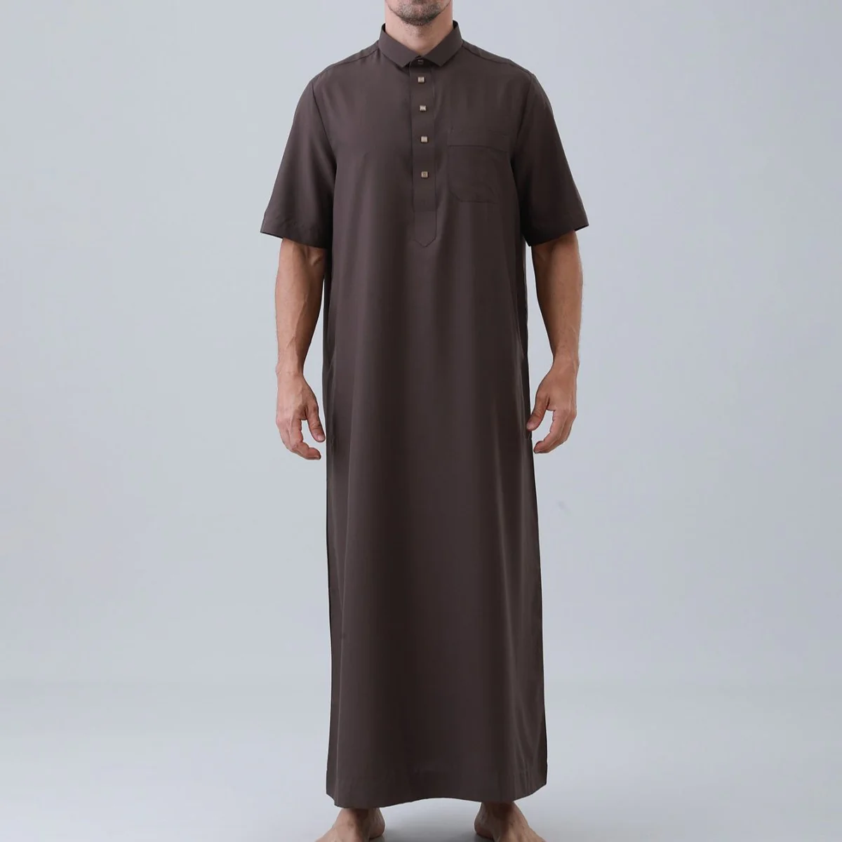 Men's Solid Color Thobe with Button Placket (MT038) - Image 2