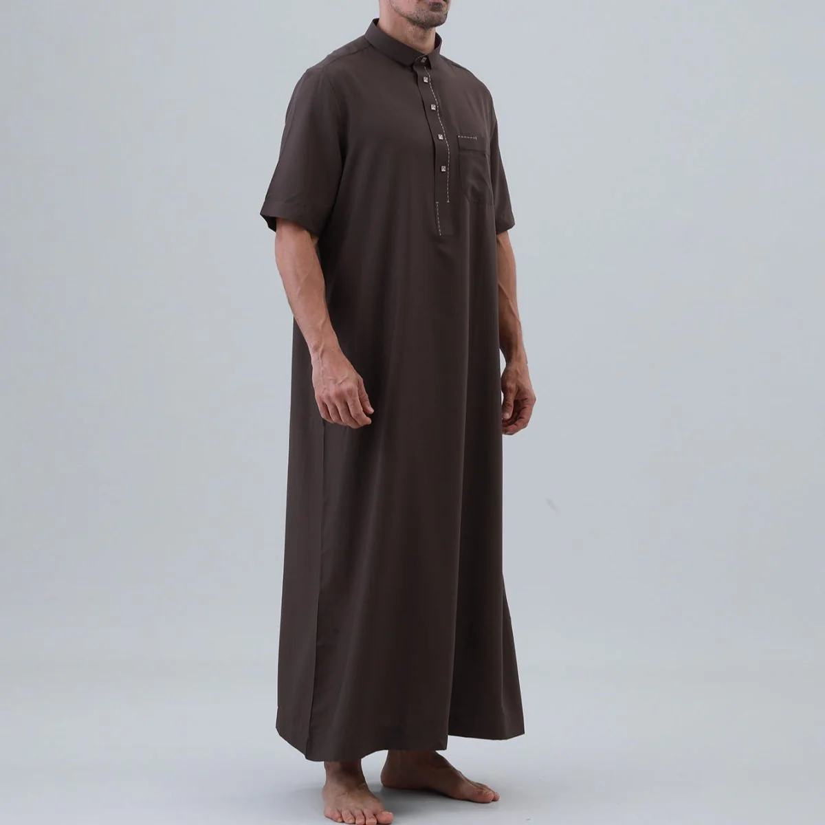 Men's Solid Color Thobe with Button Placket (MT038) - Image 21