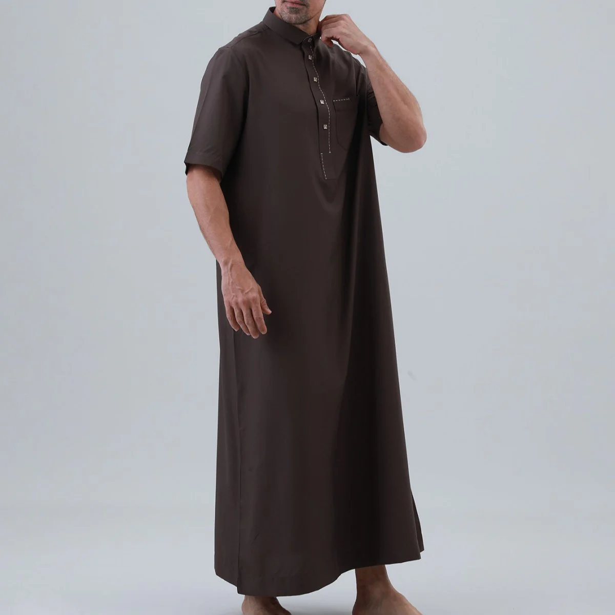 Men's Solid Color Thobe with Button Placket (MT038) - Image 23