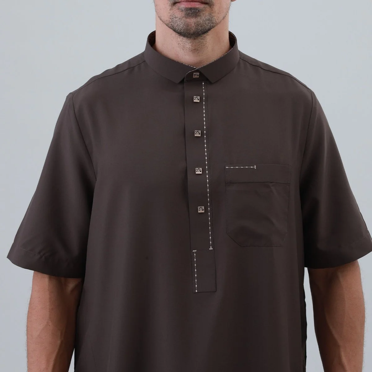 Men's Solid Color Thobe with Button Placket (MT038) - Image 24