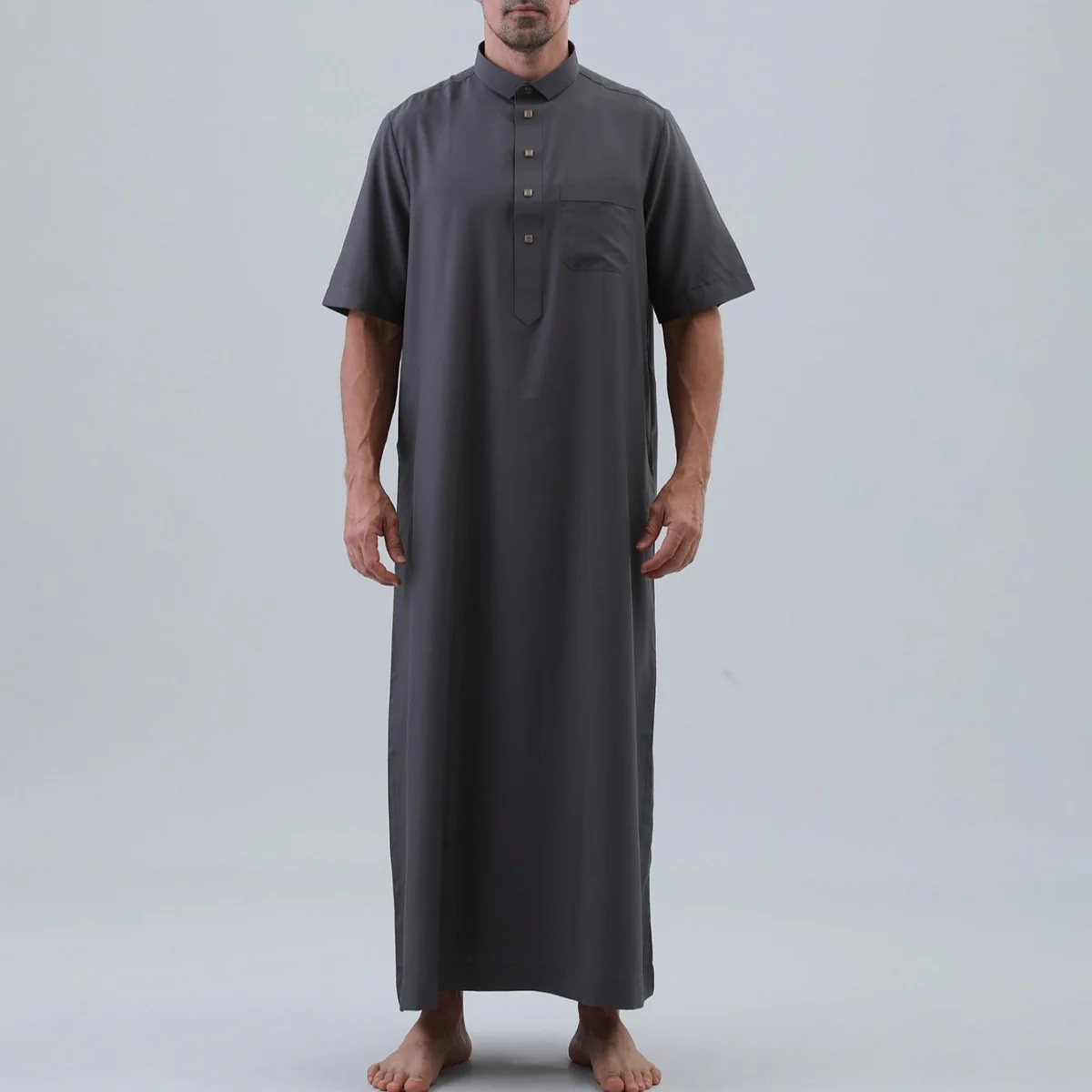 Men's Solid Color Thobe with Button Placket (MT038) - Image 3