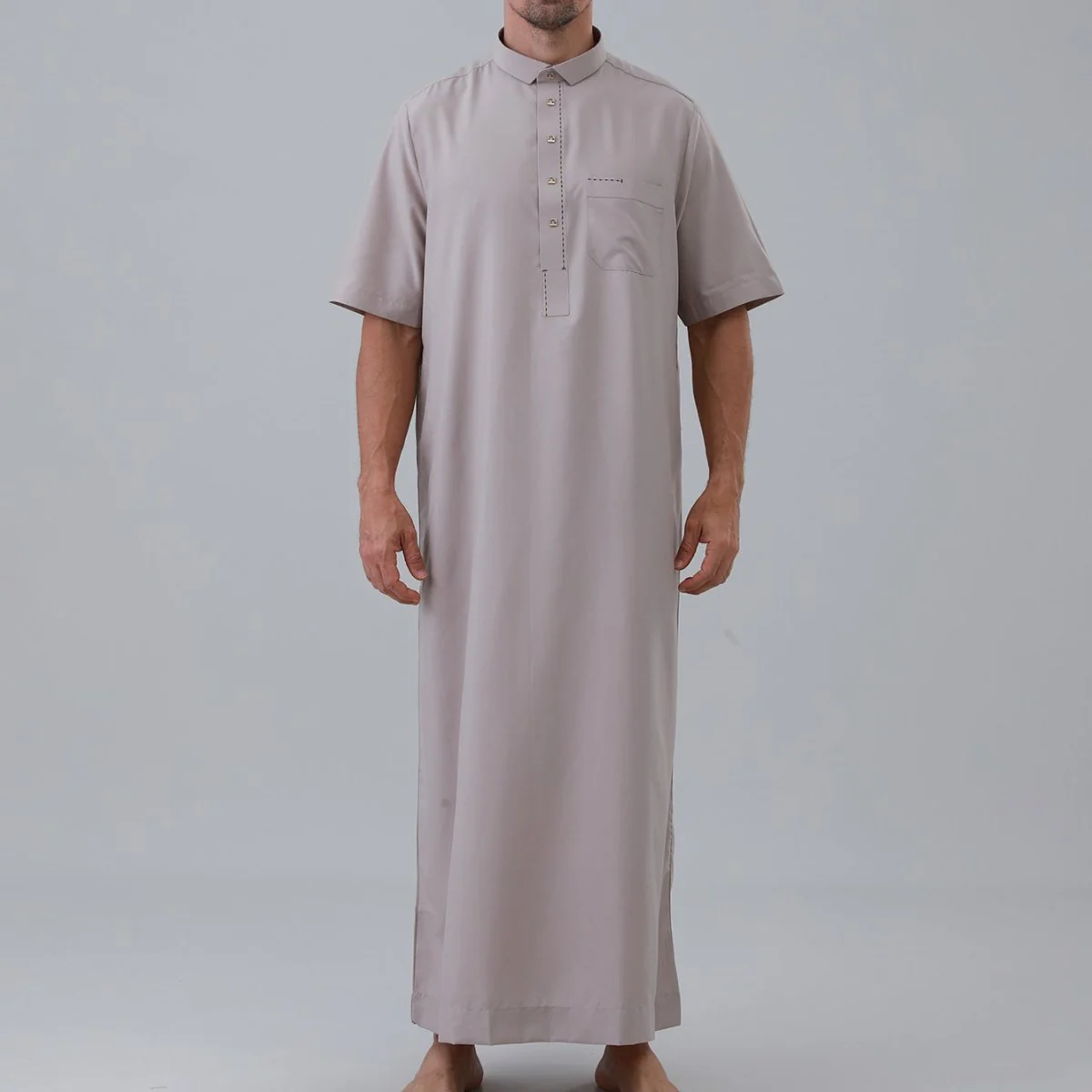 Men's Solid Color Thobe with Button Placket (MT038) - Image 4