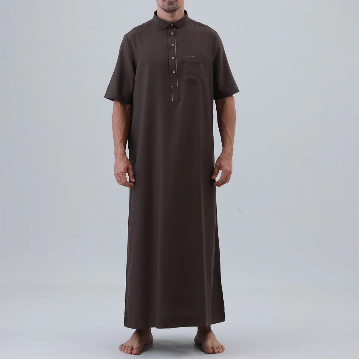 Men's Solid Color Thobe with Button Placket (MT038) - Image 5
