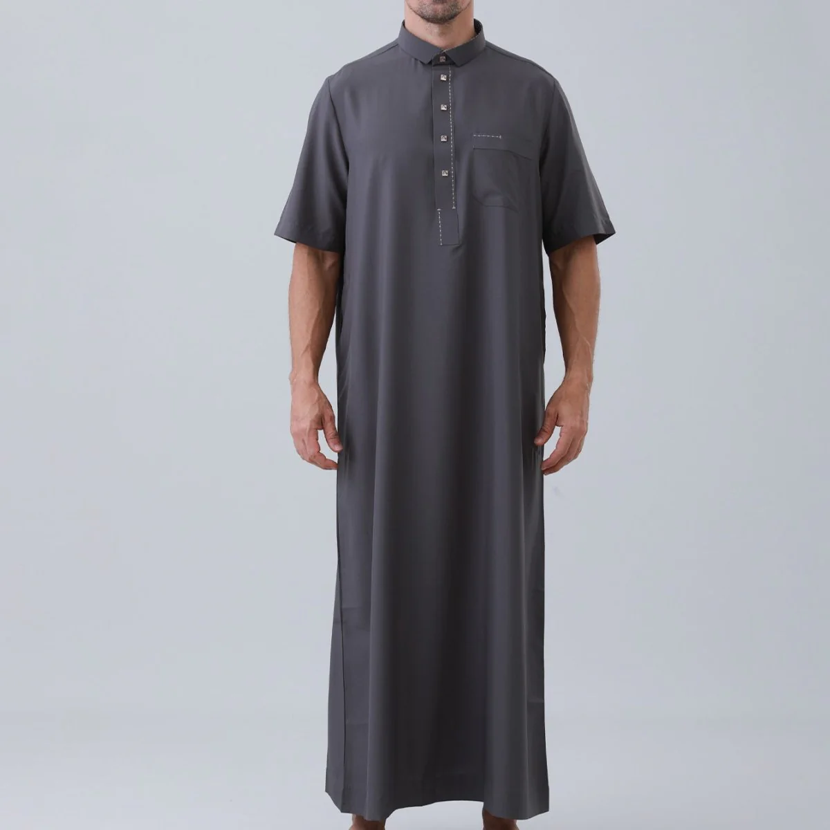 Men's Solid Color Thobe with Button Placket (MT038) - Image 6