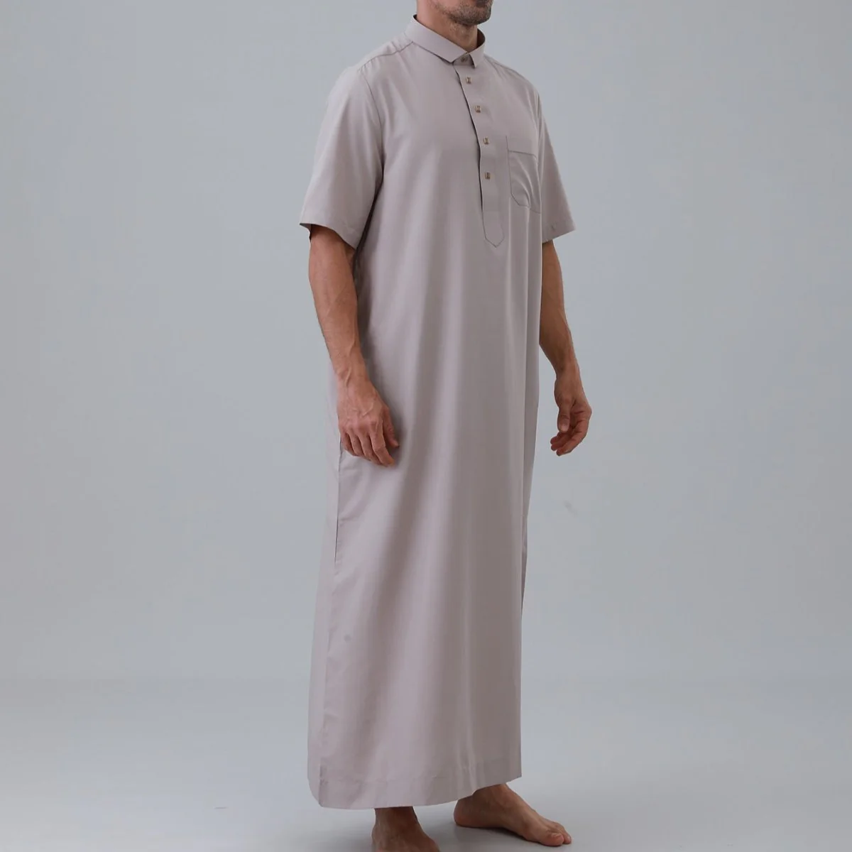 Men's Solid Color Thobe with Button Placket (MT038) - Image 7