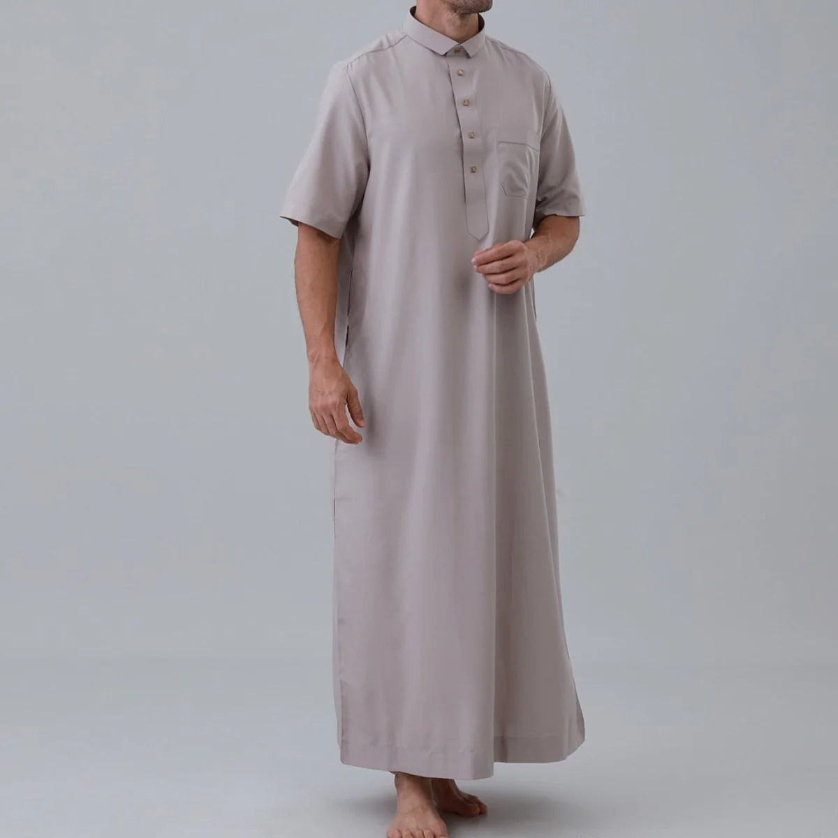 Men's Solid Color Thobe with Button Placket (MT038) - Image 8