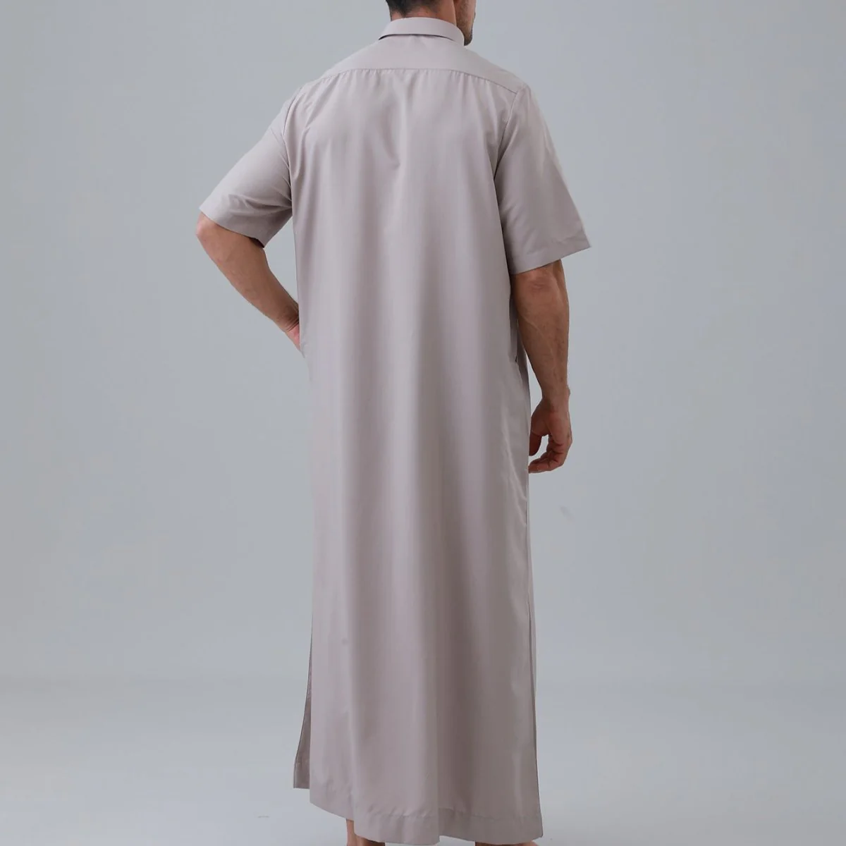 Men's Solid Color Thobe with Button Placket (MT038) - Image 9