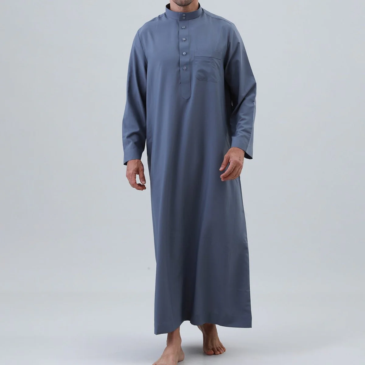 Men's Solid Color Thobe with Button Placket (MT036) - Image 10