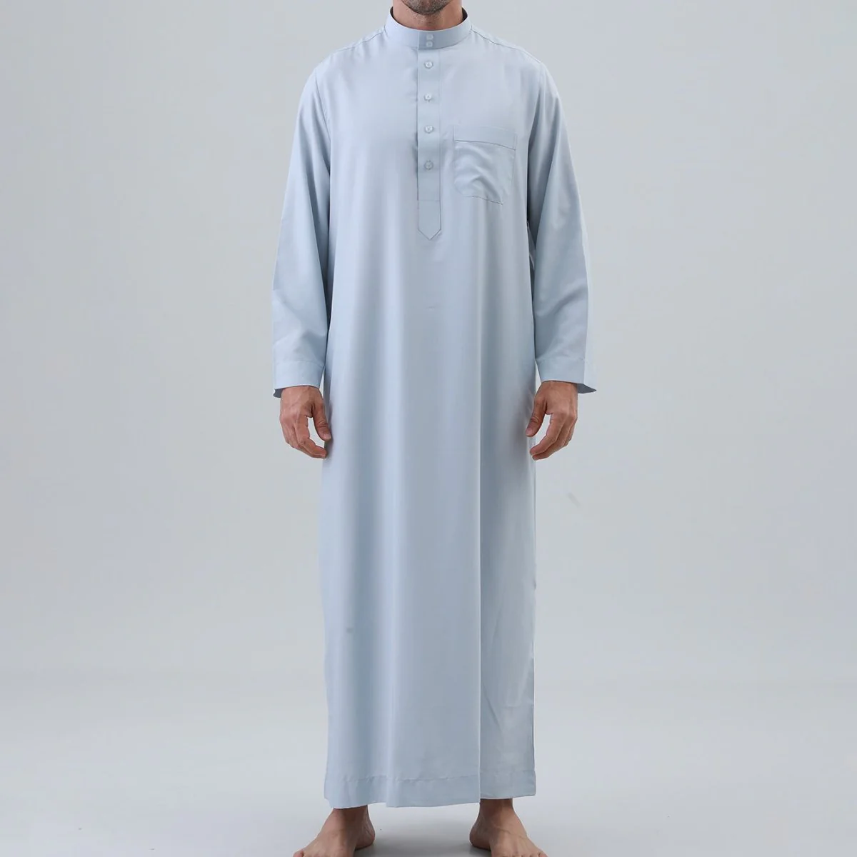 Men's Solid Color Thobe with Button Placket (MT036) - Image 11