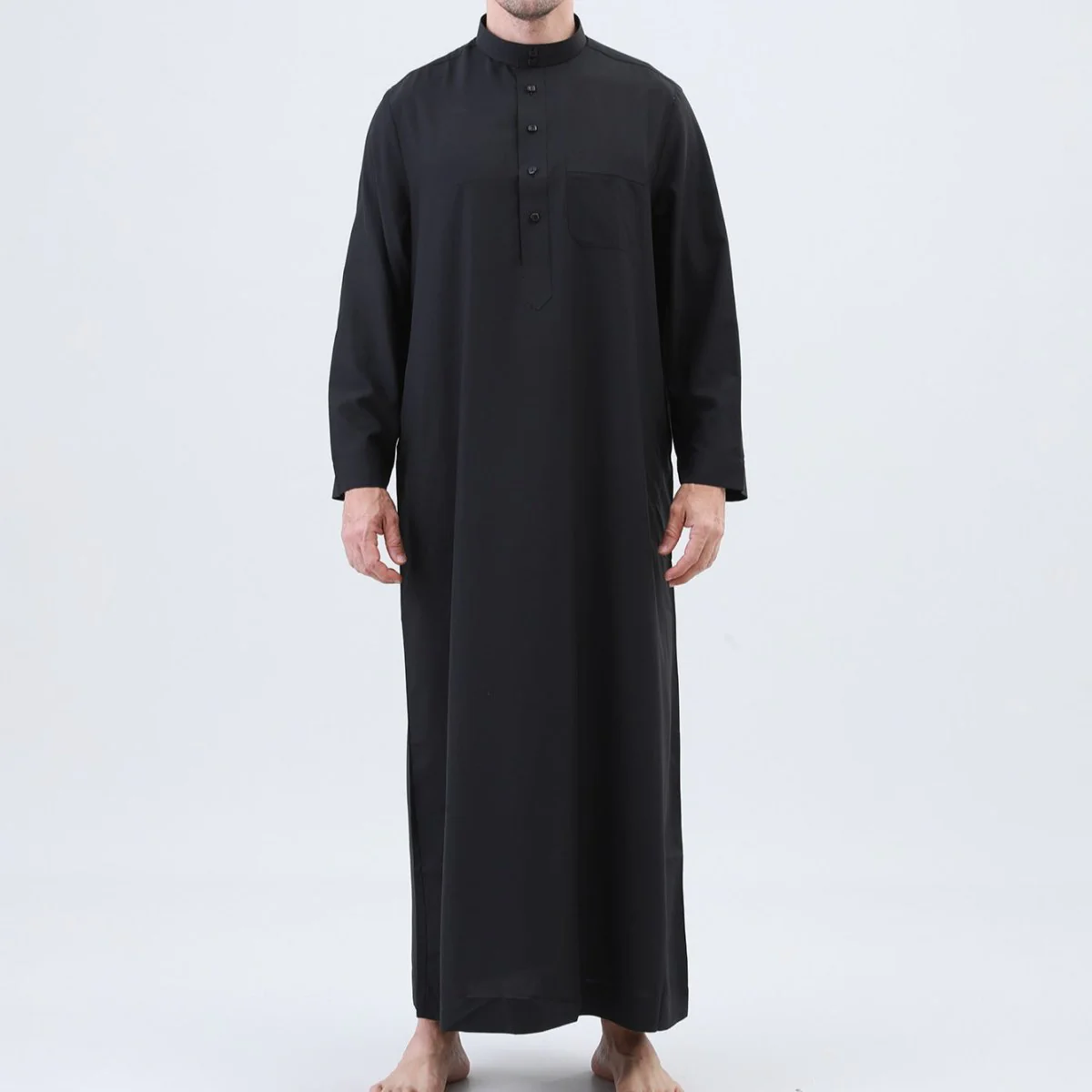Men's Solid Color Thobe with Button Placket (MT036) - Image 12