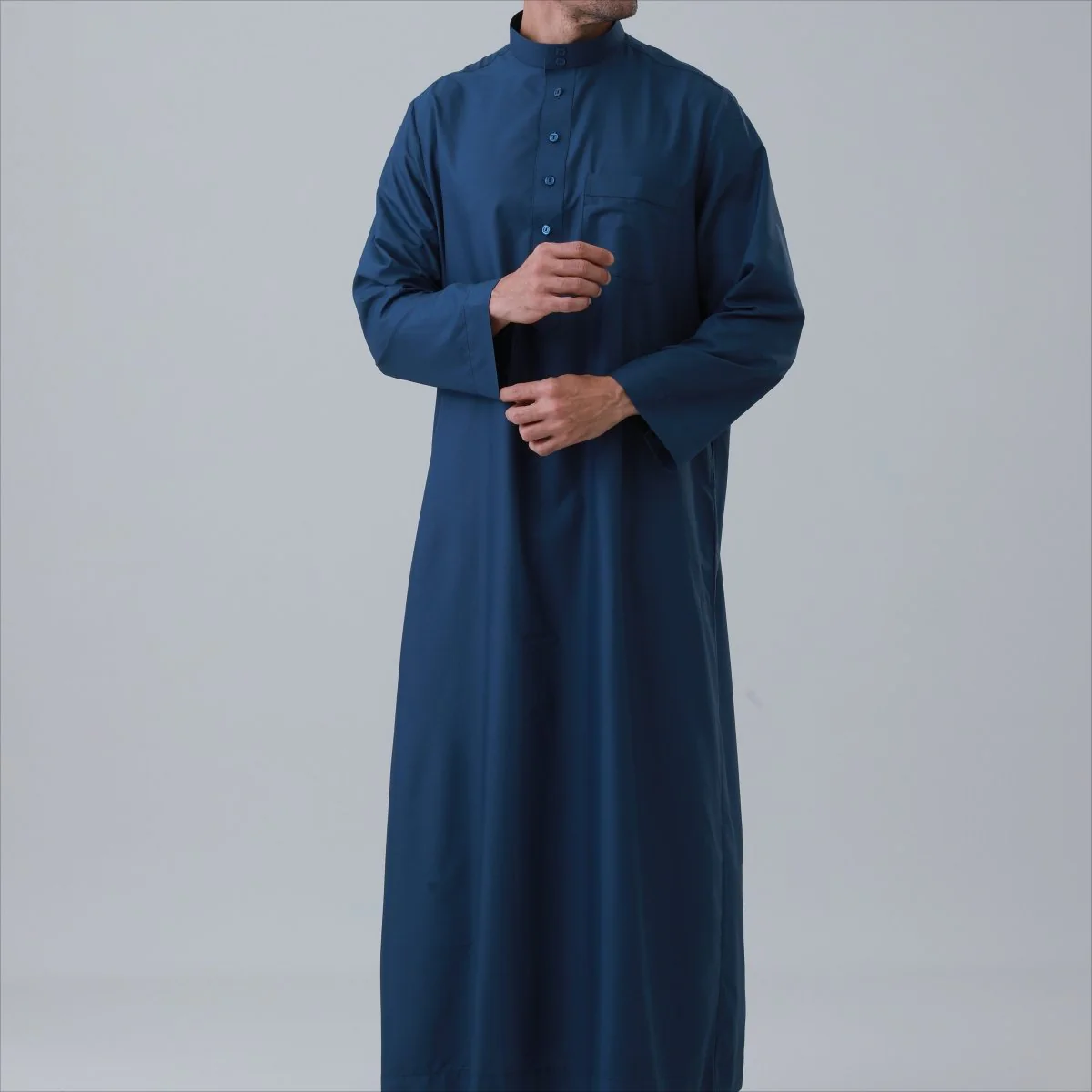 Men's Solid Color Thobe with Button Placket (MT036) - Image 17
