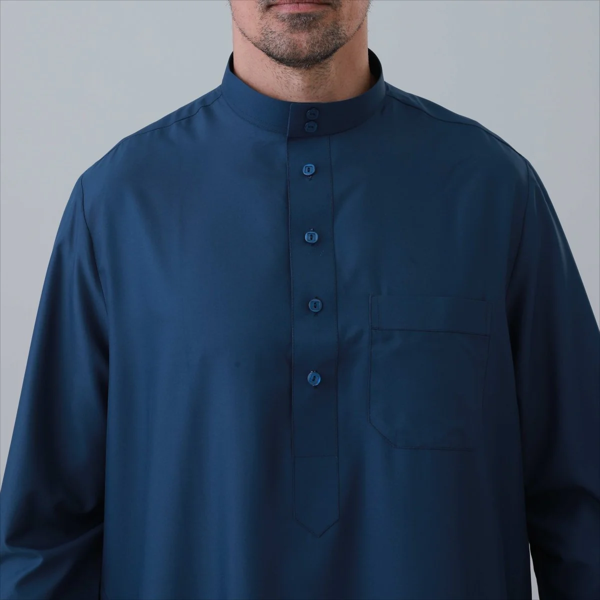 Men's Solid Color Thobe with Button Placket (MT036) - Image 18