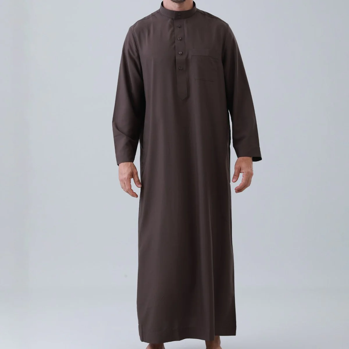 Men's Solid Color Thobe with Button Placket (MT036) - Image 5