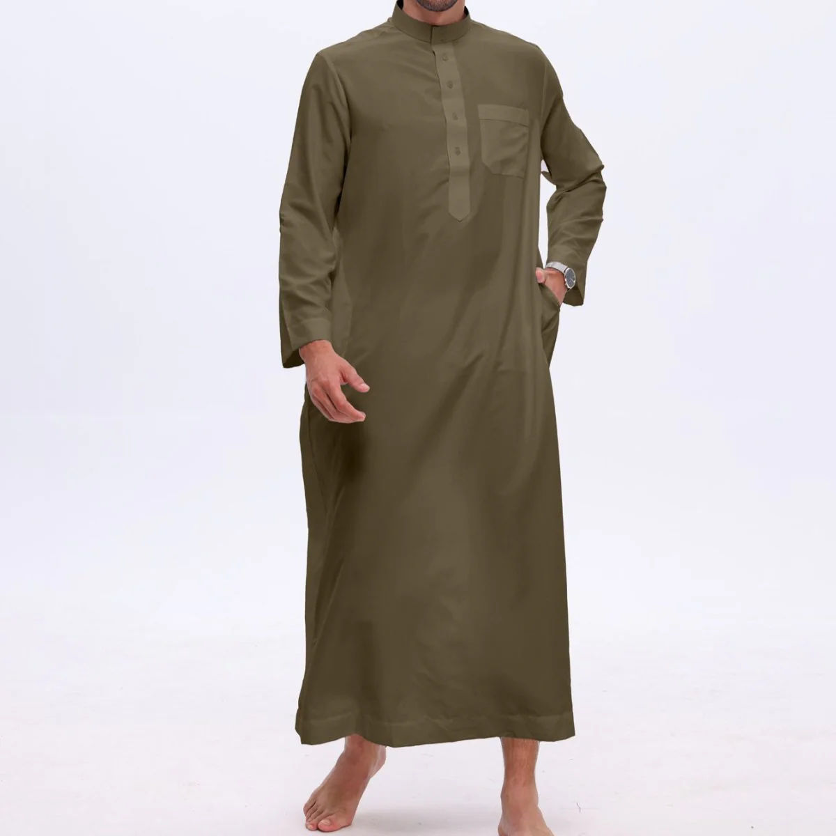 Men's Solid Color Thobe with Button Placket (MT036) - Image 6