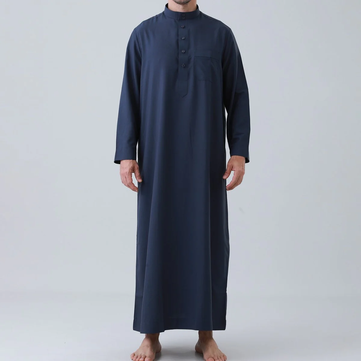 Men's Solid Color Thobe with Button Placket (MT036) - Image 7