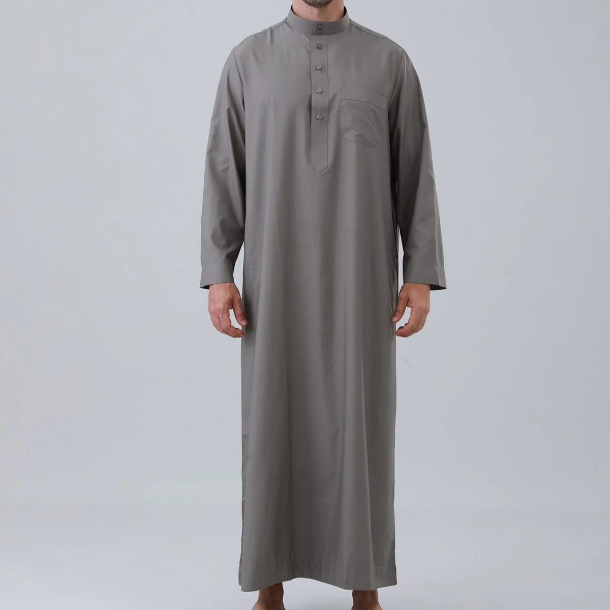 Men's Solid Color Thobe with Button Placket (MT036) - Image 9
