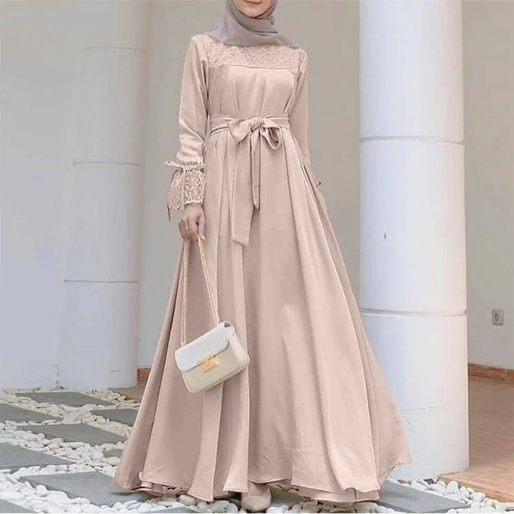 Mesh Panel Stretch Abaya with Belt (MA365) - Image 10