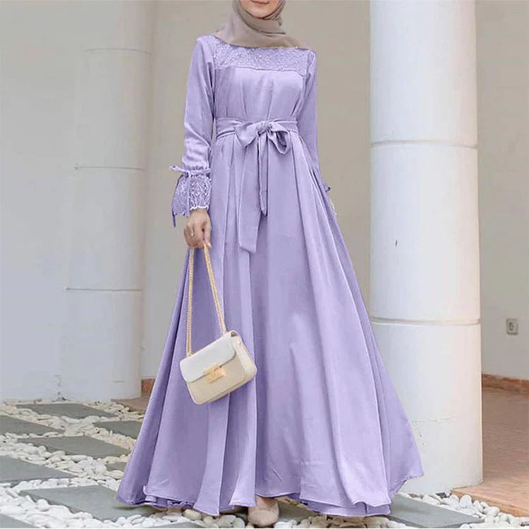 Mesh Panel Stretch Abaya with Belt (MA365) - Image 11
