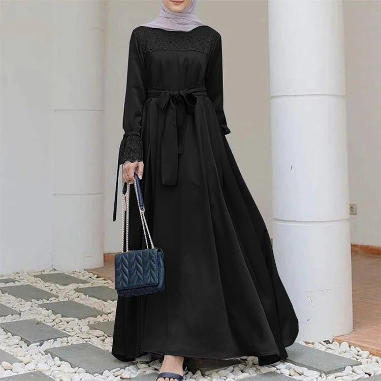 Mesh Panel Stretch Abaya with Belt (MA365) - Image 12