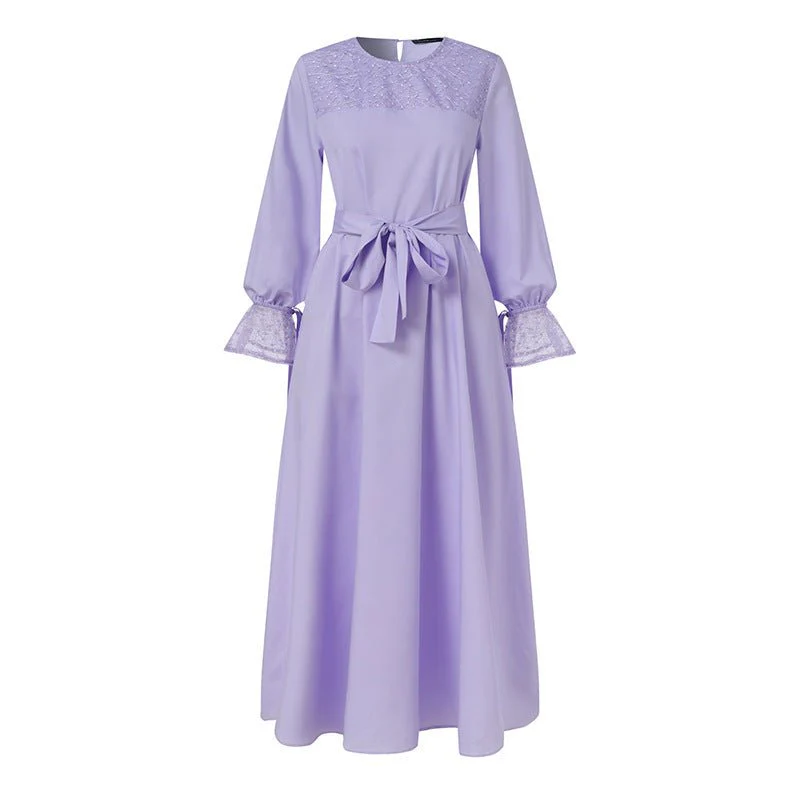 Mesh Panel Stretch Abaya with Belt (MA365) - Image 5