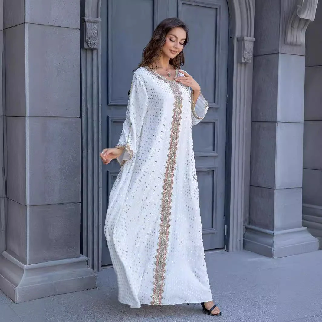 Metallic Embroidered Lace Trim Abaya (MA367) - Image 10